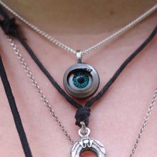 Load image into Gallery viewer, eyeball necklace statement jewelry sleepy doll eye retro doll parts
