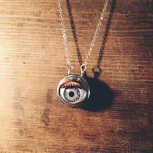 Load image into Gallery viewer, zombie grey doll eye necklace creepy jewellery jawline jewellery