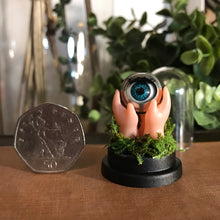 Load image into Gallery viewer, doll eyeball artwork. unsual creepy minature dome memento mori