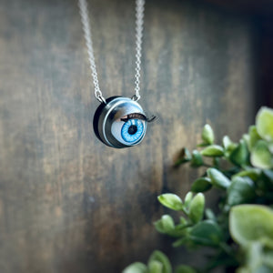 Blinking Doll Eye Necklace - Icy Blue
